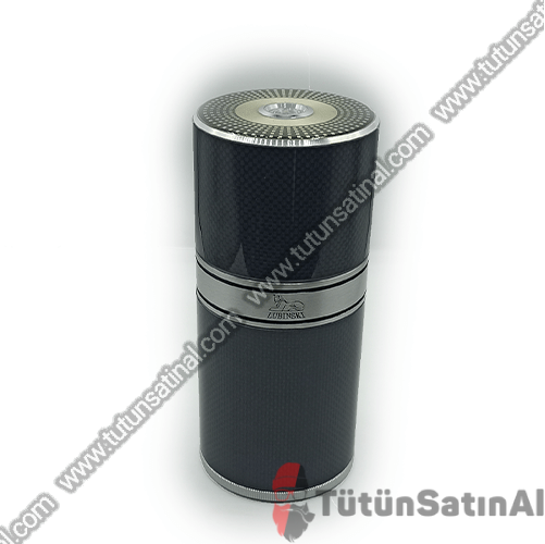 Lubinski Metal Silindir Seyahat Humidor Puro Kutusu 7'li Karbon (Siyah-Gümüş Gri) 1 Lubinski Metal Silindir Seyahat Humidor Puro Kutusu 7'li Karbon (Siyah-Gümüş Gri)